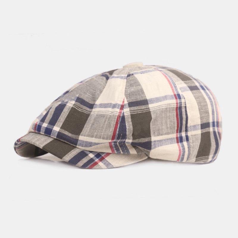 Unisex Keps I Bomullsbasker Rutigt Mönster Casual Retro Solskydd Newsboy Hatt Framåt Keps Åttakantig Hatt