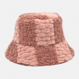 Unisex Lammhår Kontrastfärg Casual Varm Par Hat Bucket Hat