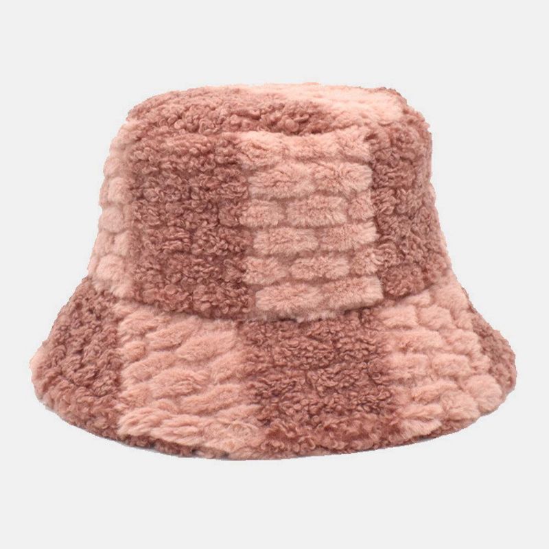 Unisex Lammhår Kontrastfärg Casual Varm Par Hat Bucket Hat