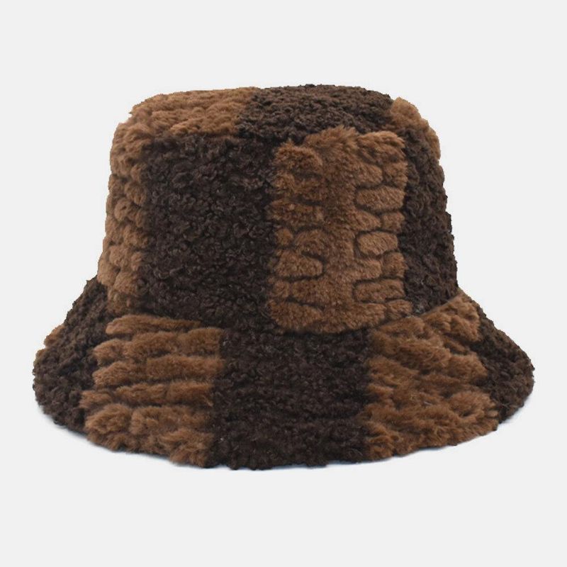 Unisex Lammhår Kontrastfärg Casual Varm Par Hat Bucket Hat