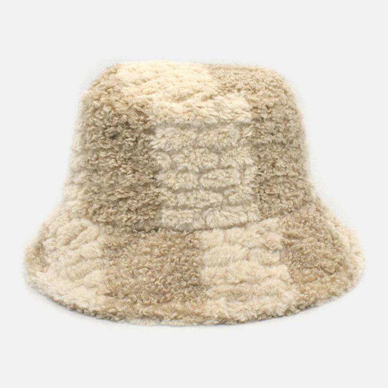 Unisex Lammhår Kontrastfärg Casual Varm Par Hat Bucket Hat