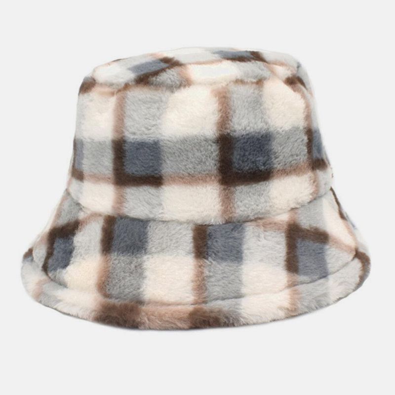 Unisex Lammhår Kontrastfärg Varm Casual Par Hat Bucket Hat