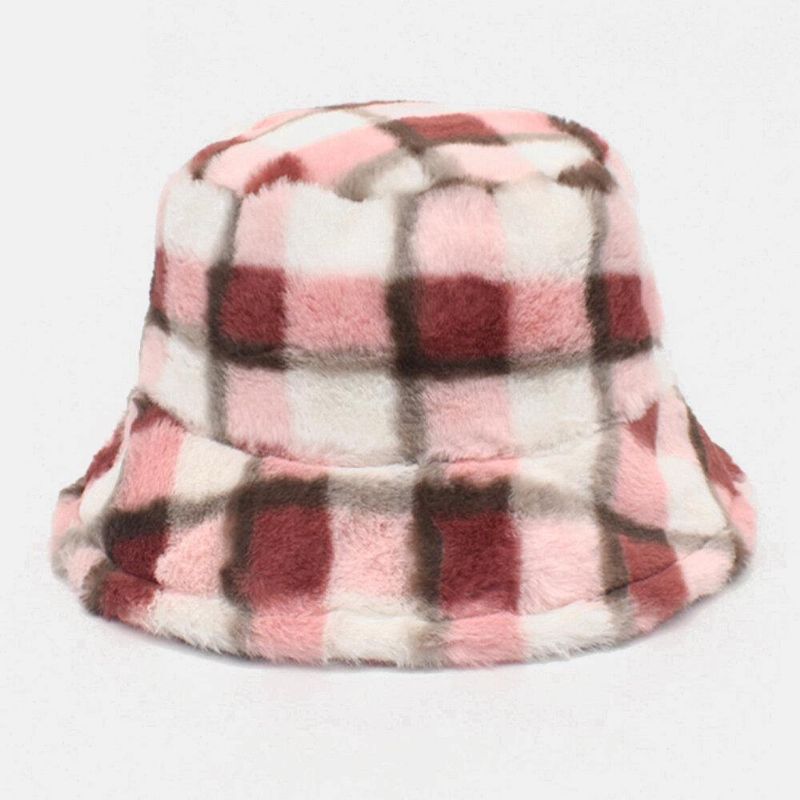 Unisex Lammhår Kontrastfärg Varm Casual Par Hat Bucket Hat