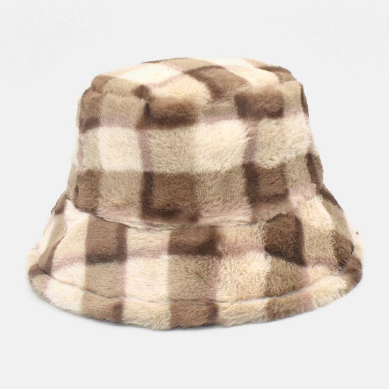 Unisex Lammhår Kontrastfärg Varm Casual Par Hat Bucket Hat