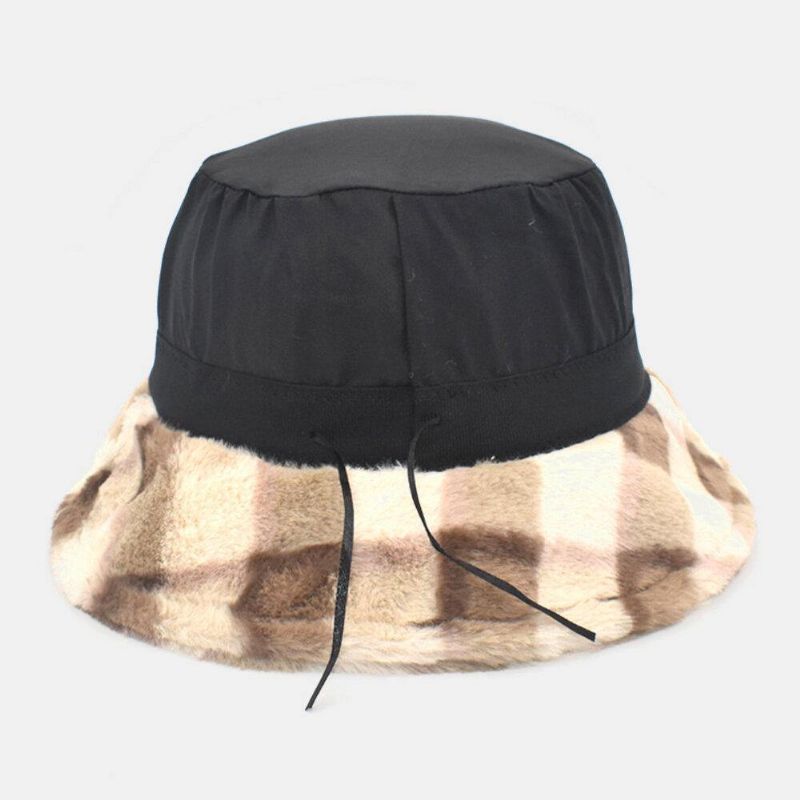 Unisex Lammhår Kontrastfärg Varm Casual Par Hat Bucket Hat