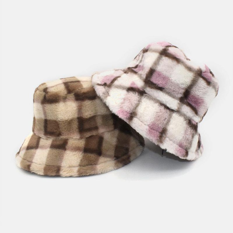 Unisex Lammhår Kontrastfärg Varm Casual Par Hat Bucket Hat