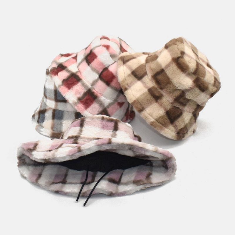 Unisex Lammhår Kontrastfärg Varm Casual Par Hat Bucket Hat