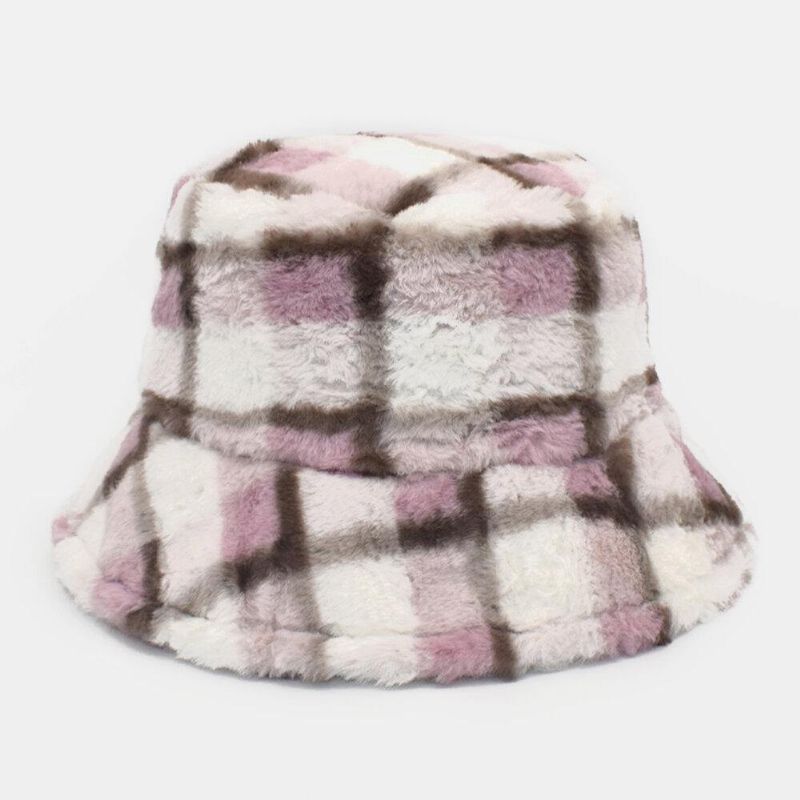 Unisex Lammhår Kontrastfärg Varm Casual Par Hat Bucket Hat