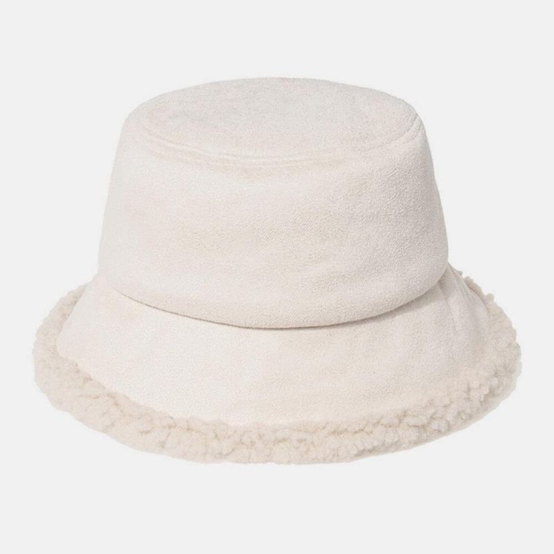 Unisex Lammhår Mocka Plus Tjocka Varm Vindtät Mjuk All-Match Bucket Hat