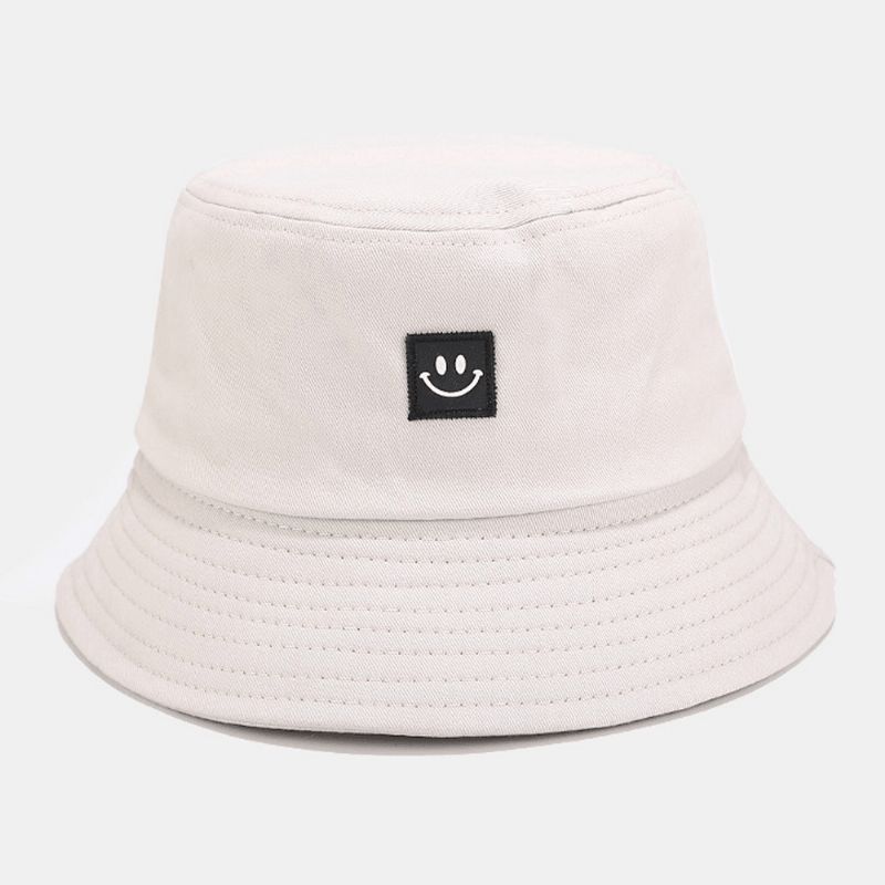 Unisex Leendemönster Patch Solhatt Med Bred Brätte All-Match Utomhus Casual Sunshade Bucket Hat