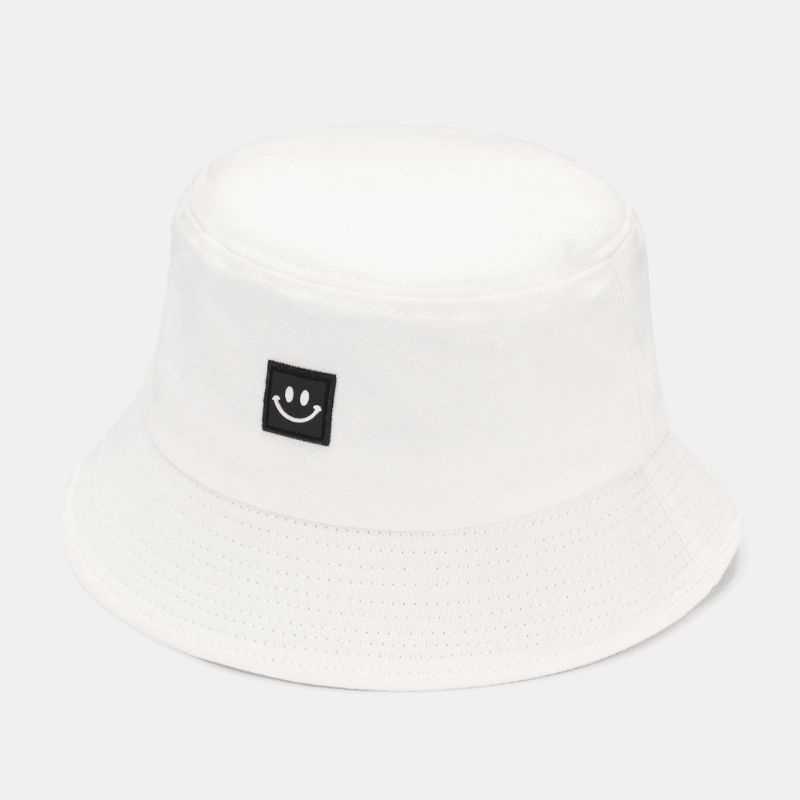 Unisex Leendemönster Patch Solhatt Med Bred Brätte All-Match Utomhus Casual Sunshade Bucket Hat