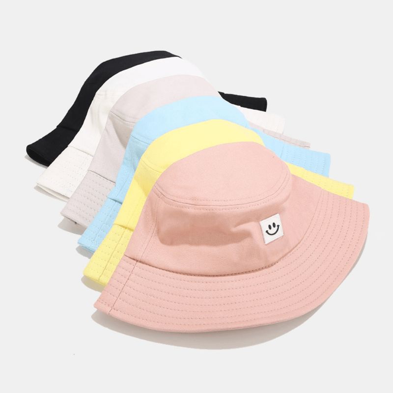 Unisex Leendemönster Patch Solhatt Med Bred Brätte All-Match Utomhus Casual Sunshade Bucket Hat