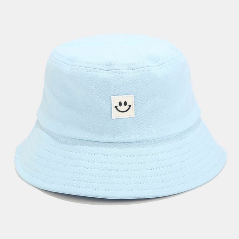 Unisex Leendemönster Patch Solhatt Med Bred Brätte All-Match Utomhus Casual Sunshade Bucket Hat