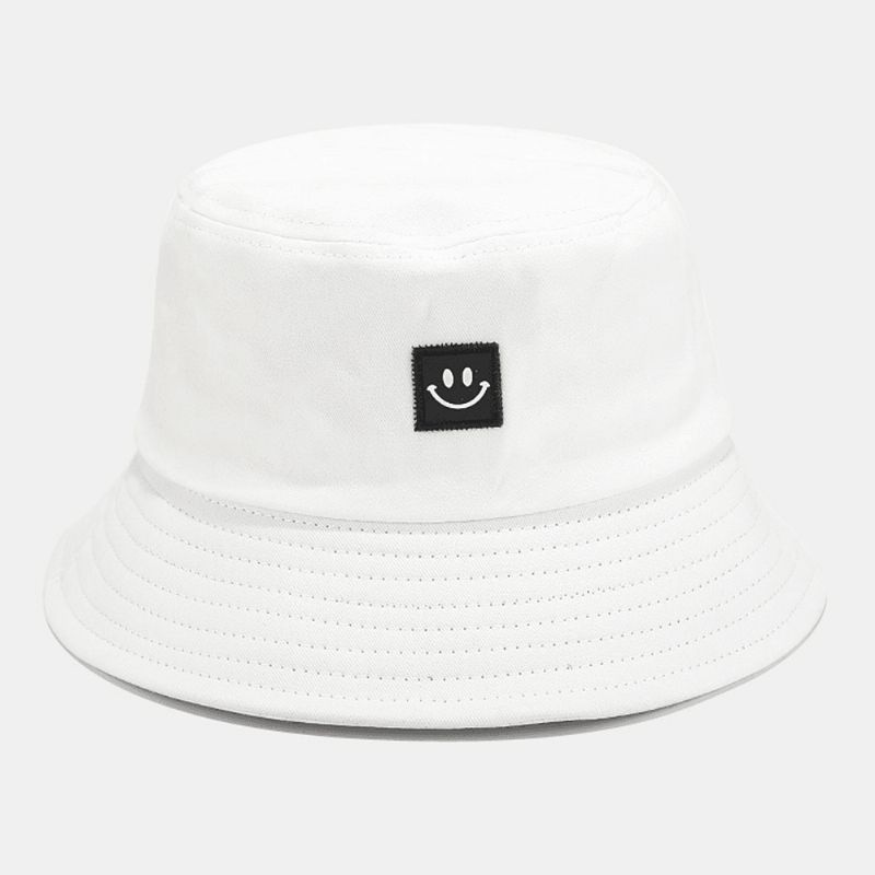 Unisex Leendemönster Patch Solhatt Med Bred Brätte All-Match Utomhus Casual Sunshade Bucket Hat