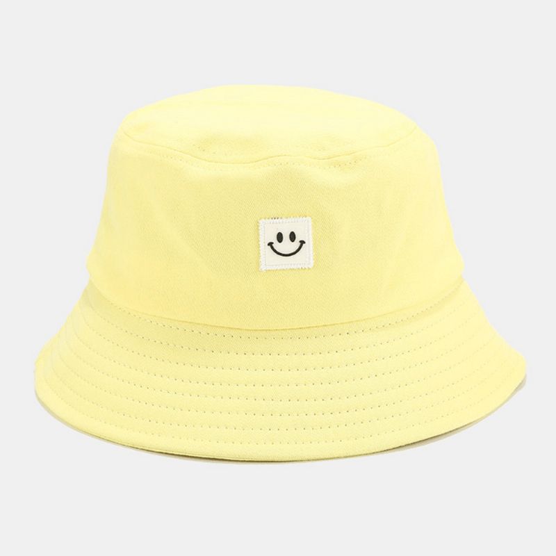 Unisex Leendemönster Patch Solhatt Med Bred Brätte All-Match Utomhus Casual Sunshade Bucket Hat