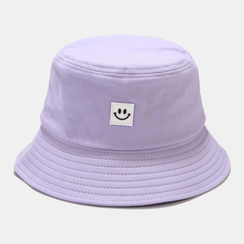 Unisex Leendemönster Patch Solhatt Med Bred Brätte All-Match Utomhus Casual Sunshade Bucket Hat