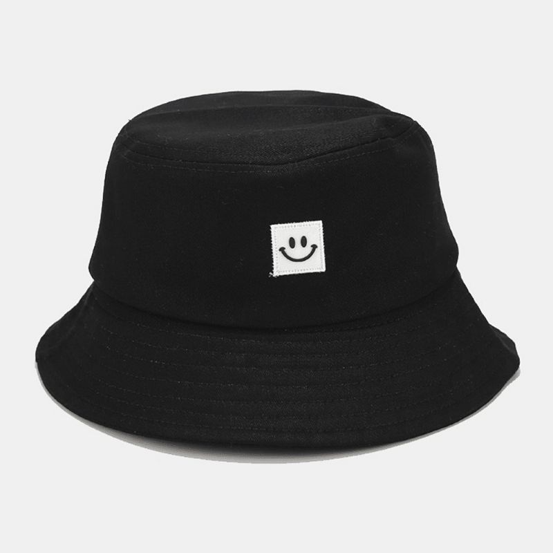 Unisex Leendemönster Patch Solhatt Med Bred Brätte All-Match Utomhus Casual Sunshade Bucket Hat