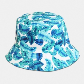 Unisex-Överlägg Lövtryck Vändbar Bucket Hat Dubbelsidig Solhatt Sommarresor Strandhatt