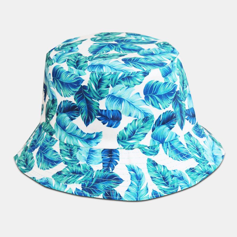 Unisex-Överlägg Lövtryck Vändbar Bucket Hat Dubbelsidig Solhatt Sommarresor Strandhatt