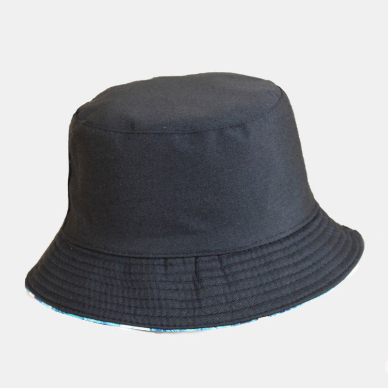 Unisex-Överlägg Lövtryck Vändbar Bucket Hat Dubbelsidig Solhatt Sommarresor Strandhatt