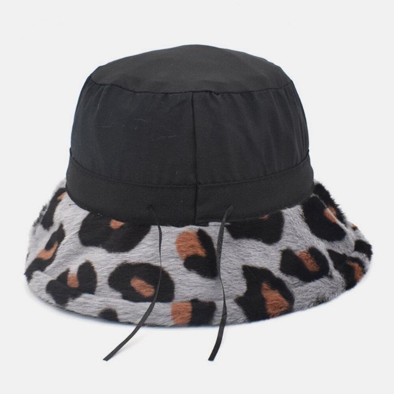 Unisex Plysch Mjuk Varm Casual All-Match Söt Leopard Mönster Bucket Hat