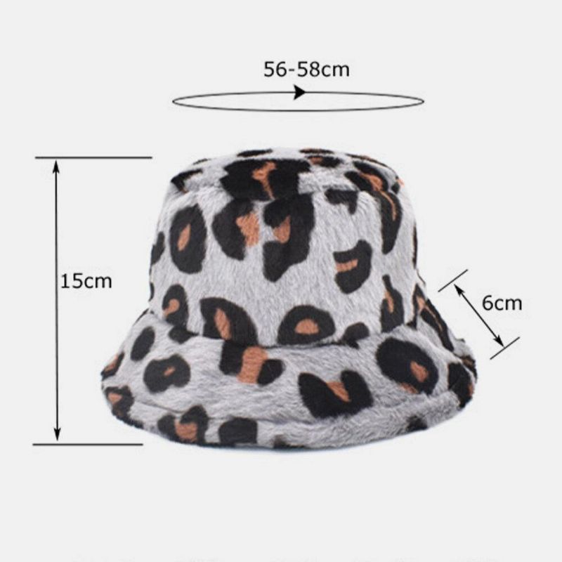 Unisex Plysch Mjuk Varm Casual All-Match Söt Leopard Mönster Bucket Hat