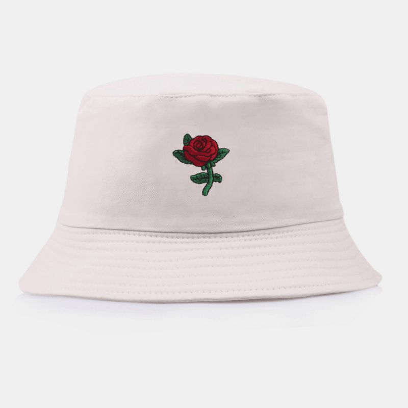 Unisex Tecknad Ros Broderi Kypert Mössa Utomhus Solkräm Solskydd Bucket Hat