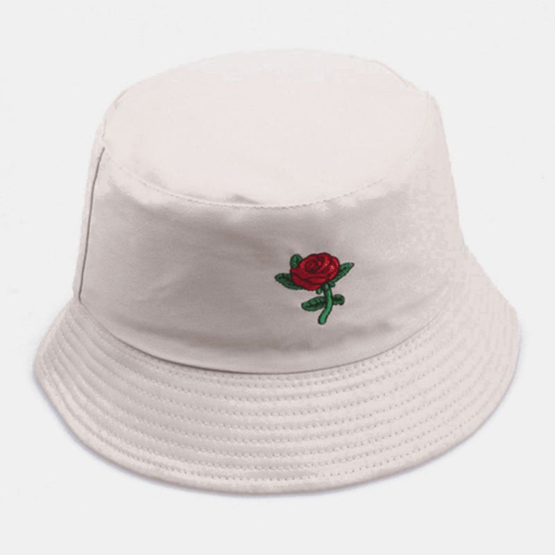 Unisex Tecknad Ros Broderi Kypert Mössa Utomhus Solkräm Solskydd Bucket Hat