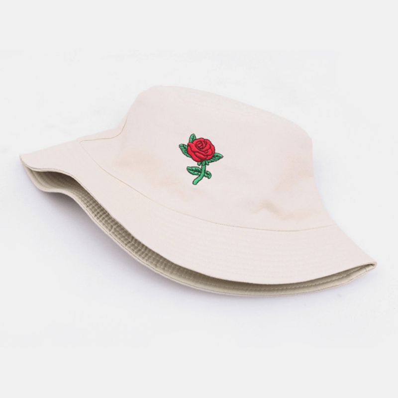 Unisex Tecknad Ros Broderi Kypert Mössa Utomhus Solkräm Solskydd Bucket Hat