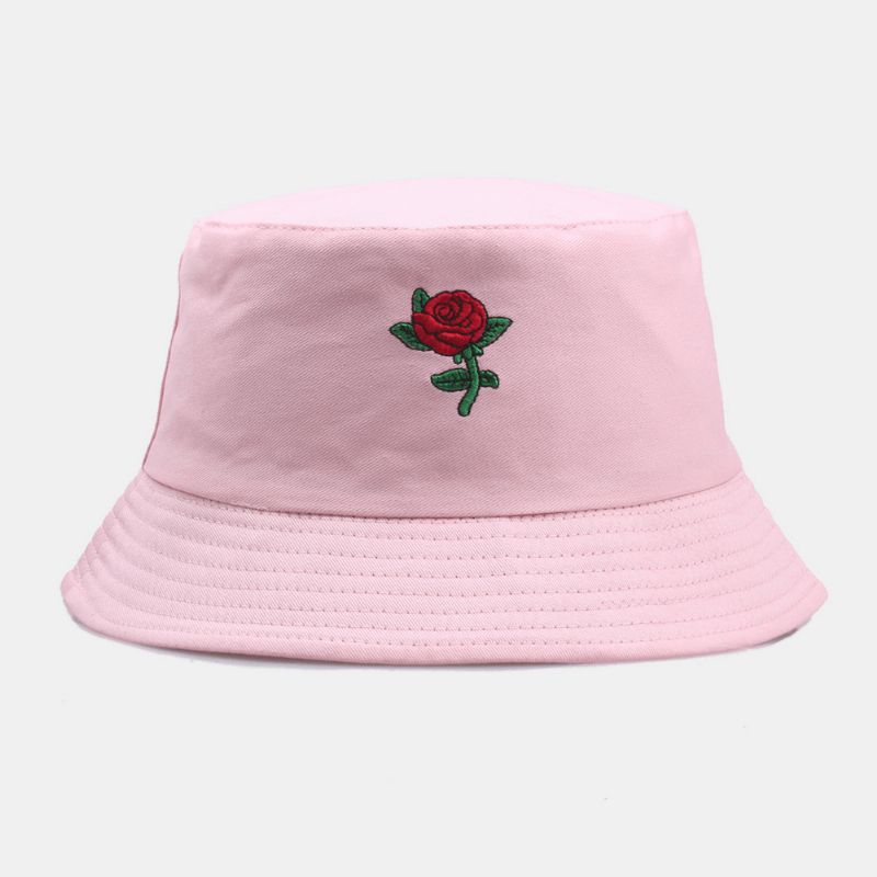 Unisex Tecknad Ros Broderi Kypert Mössa Utomhus Solkräm Solskydd Bucket Hat