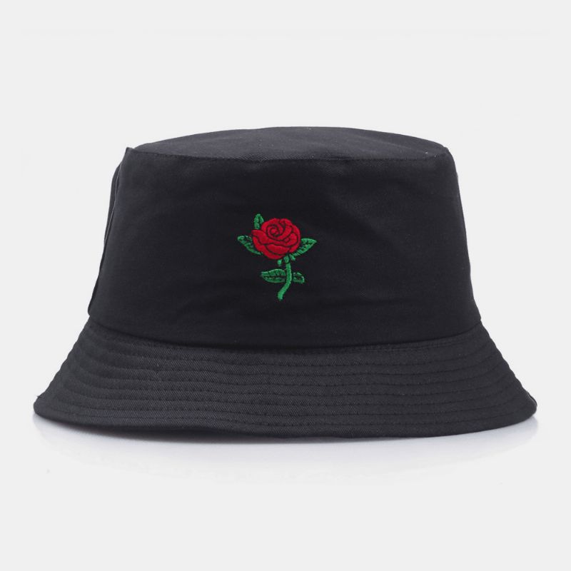 Unisex Tecknad Ros Broderi Kypert Mössa Utomhus Solkräm Solskydd Bucket Hat