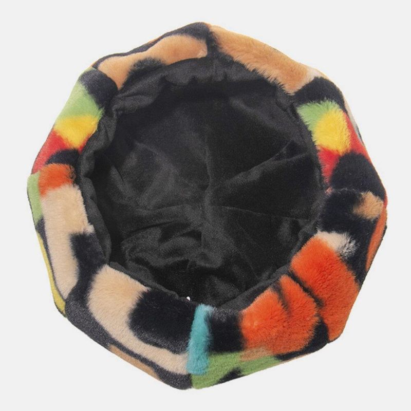 Unisex Tie-Dye Plysch Brittisk Stil Varm Mjuk Causal All-Match Painter Hat Basker Hat Octagonal Hat