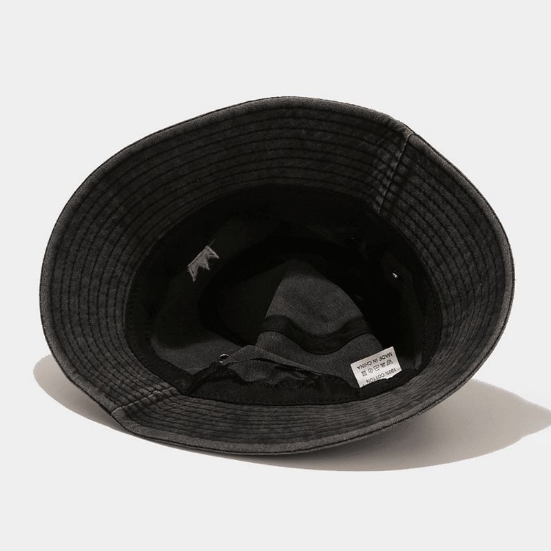 Unisex Tvättad Gammal Bucket Hatt Bomull Kronmönster Broderi Enkel Solskyddshatt