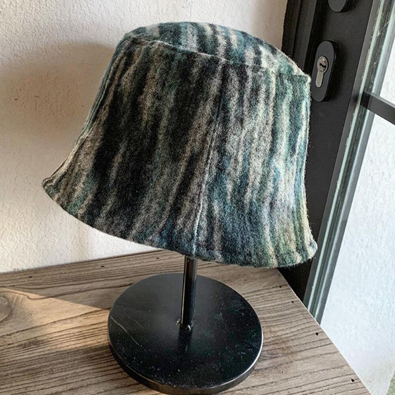 Unisex Ylle Blandad Färg Varm Vindtät Casual Personlighet Par Hatt Bucket Hatt