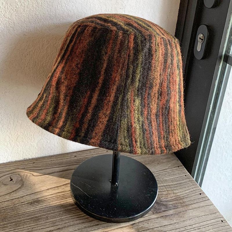 Unisex Ylle Blandad Färg Varm Vindtät Casual Personlighet Par Hatt Bucket Hatt