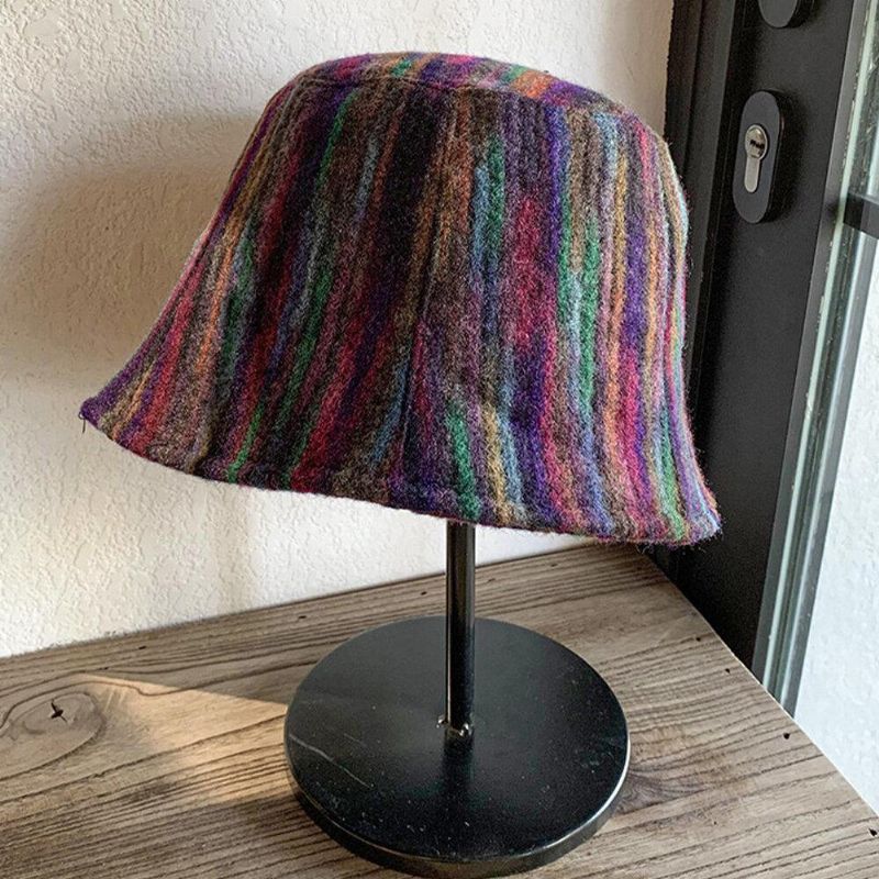 Unisex Ylle Blandad Färg Varm Vindtät Casual Personlighet Par Hatt Bucket Hatt