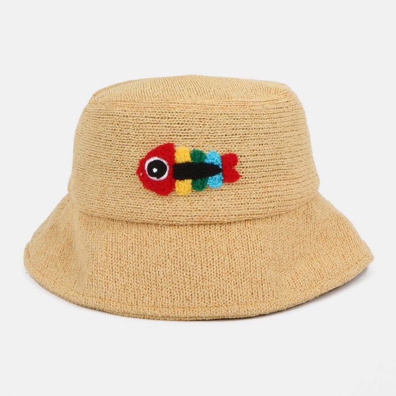 Unisex Yllebroderi Fiskben Söt Casual Par Hat Bucket Hat