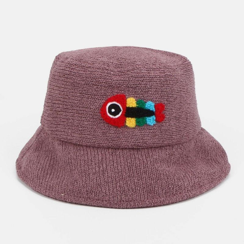 Unisex Yllebroderi Fiskben Söt Casual Par Hat Bucket Hat