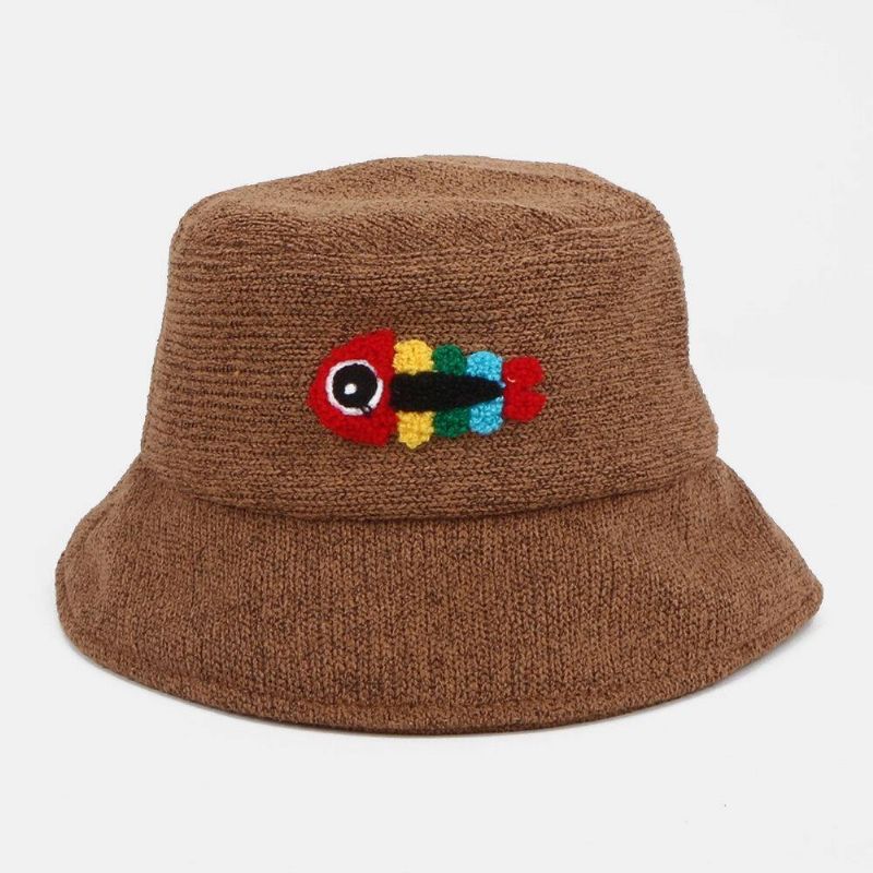 Unisex Yllebroderi Fiskben Söt Casual Par Hat Bucket Hat