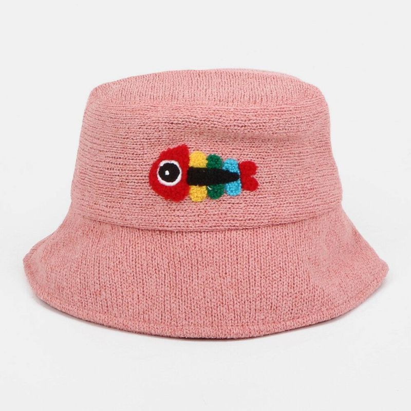 Unisex Yllebroderi Fiskben Söt Casual Par Hat Bucket Hat