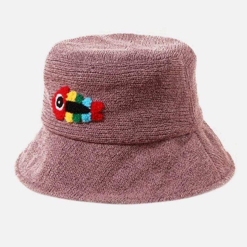 Unisex Yllebroderi Fiskben Söt Casual Par Hat Bucket Hat