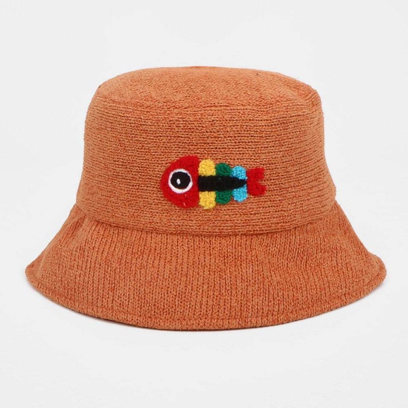 Unisex Yllebroderi Fiskben Söt Casual Par Hat Bucket Hat