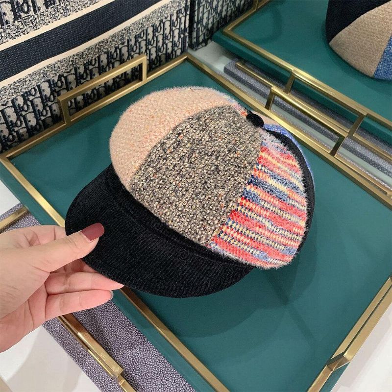 Unsiex Corduroy Patchwork Färg Varm All-Match Casual Newsboy Hatt Åttakantig Hatt Baskerhatt