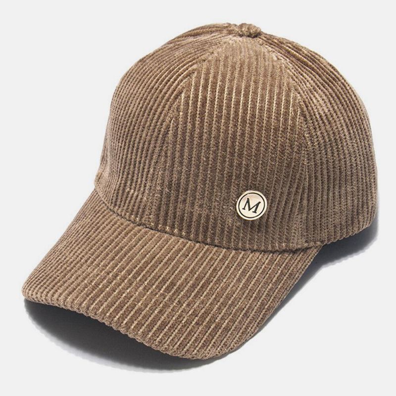 Womne Corduroy Warm M Badge Solskydd All-Match Casual Baseball Hat