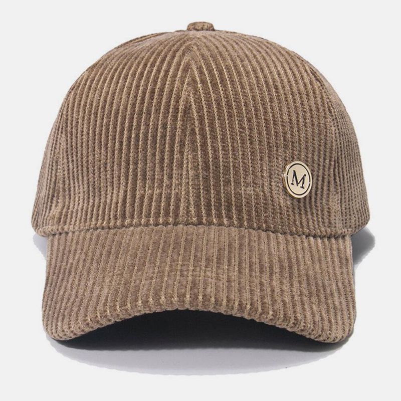 Womne Corduroy Warm M Badge Solskydd All-Match Casual Baseball Hat