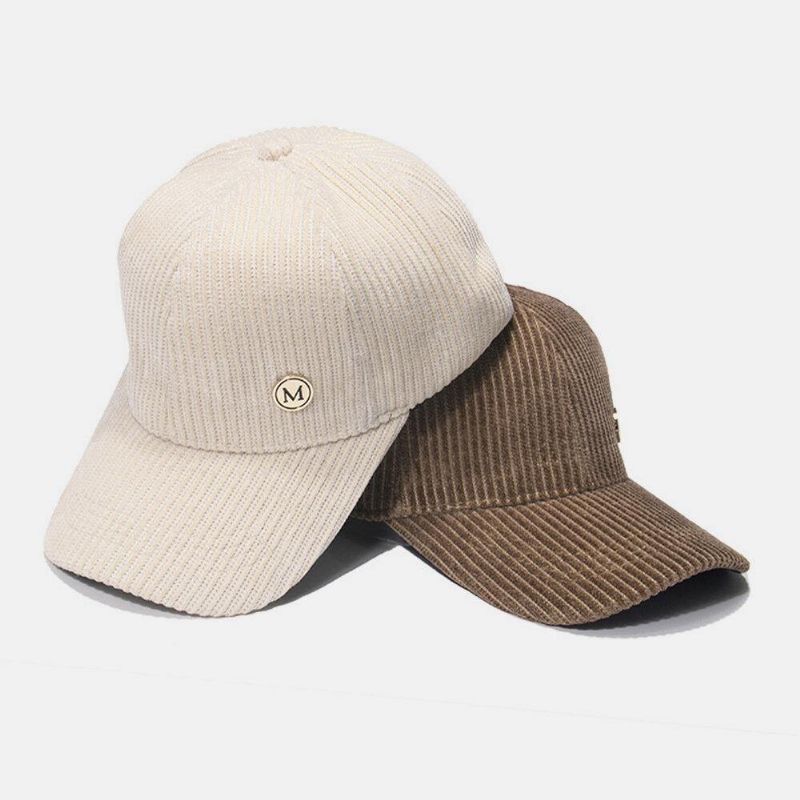 Womne Corduroy Warm M Badge Solskydd All-Match Casual Baseball Hat