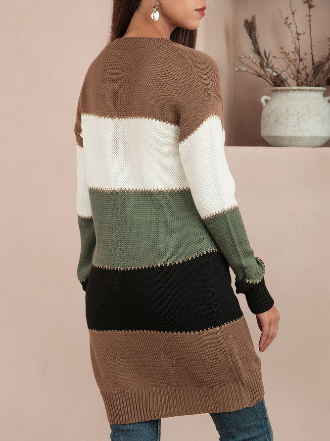 Grön Crew Neck Casual Shift Sweater Dress