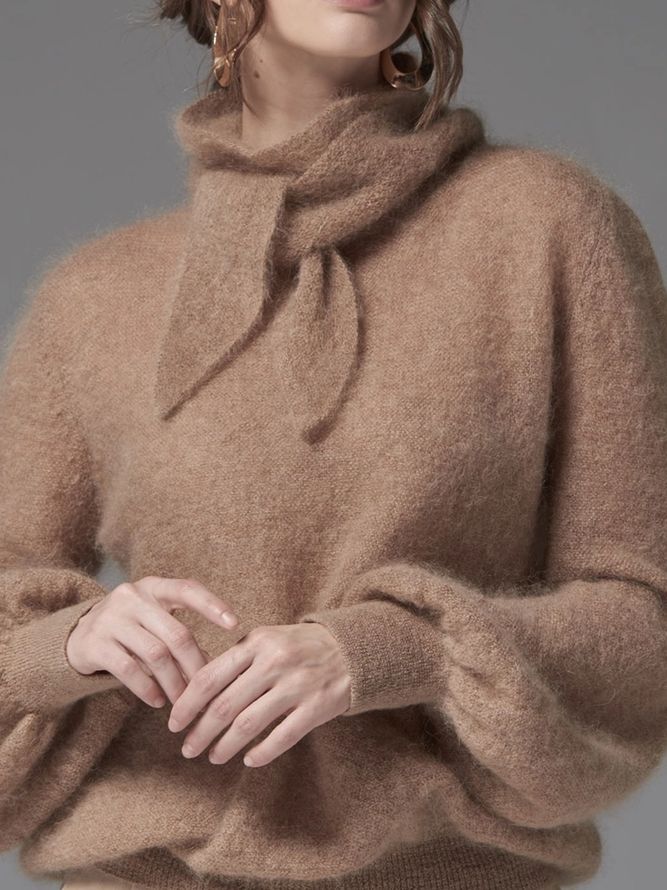 Hög Elasticitet Lös Turtleneck Långärmad Enfärgad Tröja