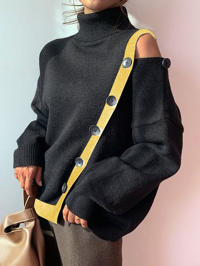 Hög Elasticitet Urban Loose Turtleneck Långärmad Tröja