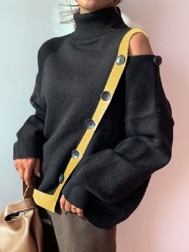 Hög Elasticitet Urban Loose Turtleneck Långärmad Tröja